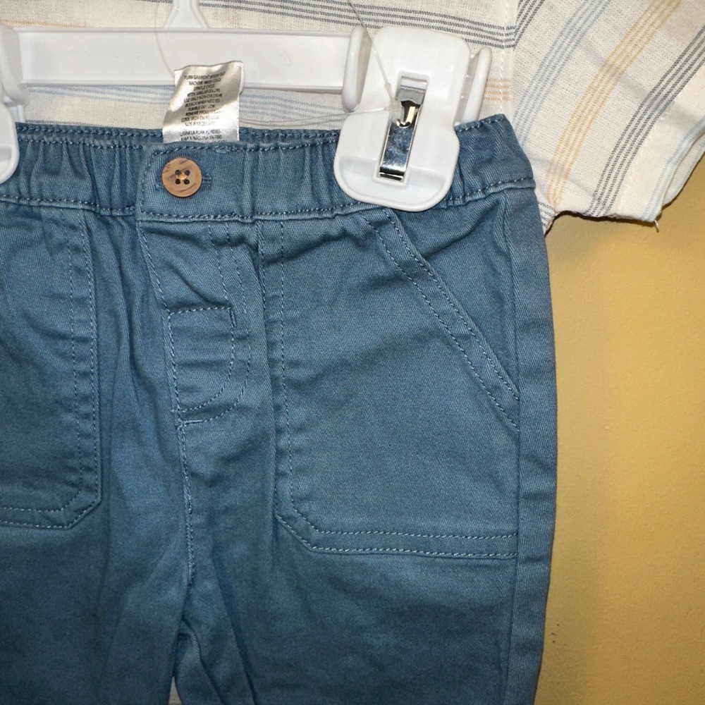 Little Lad Baby‎ Boy Striped Bodysuit Pants Set 3 6M Blue Yellow Linen Blend - Picture 5 of 10